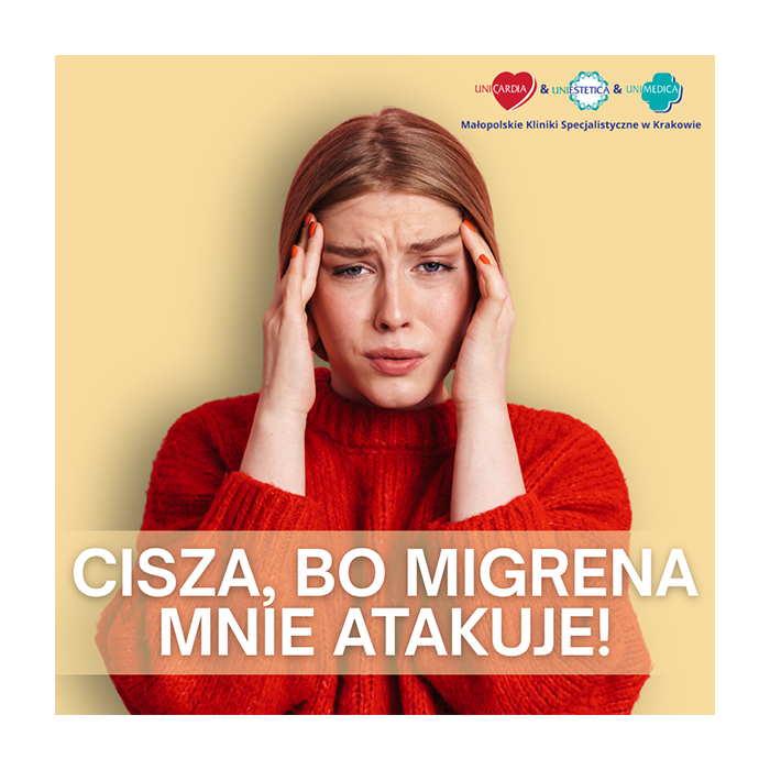 Kobieta trzymająca się za głowę z powodu migreny.